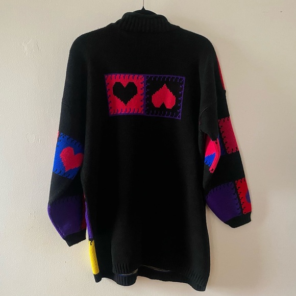 VINTAGE 80s 90s PATCHWORK HEART DESIGN SWEATER - Picture 3 of 4